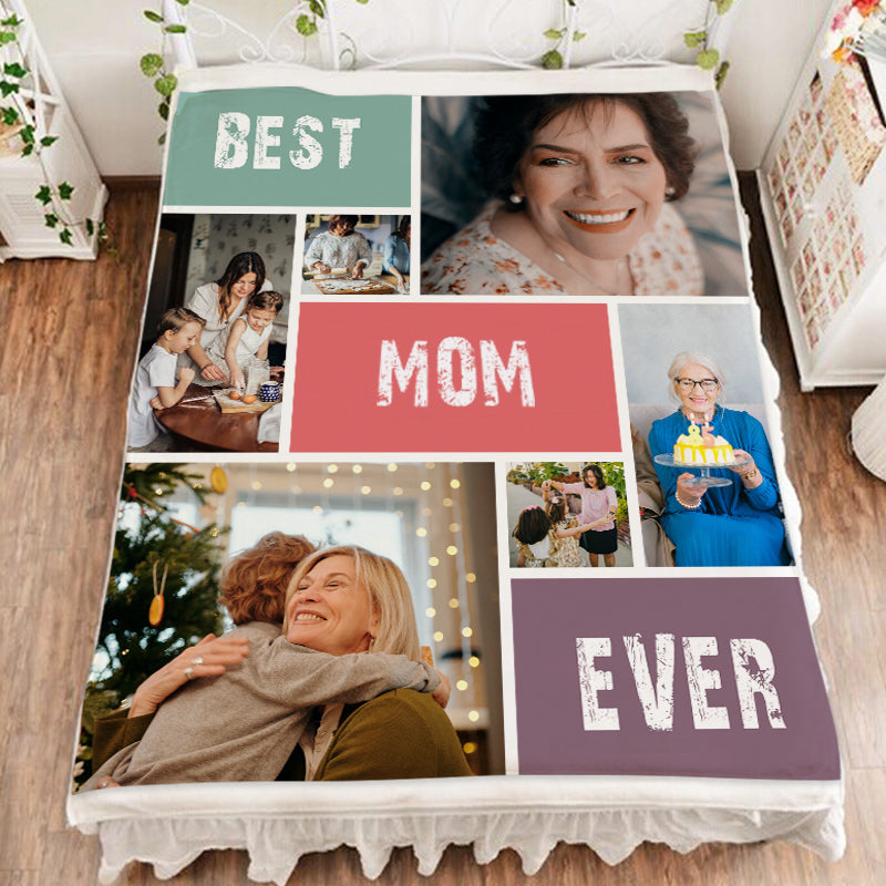 HUGLAZY Gifts for Mom Custom Blankets with Photos Personalized Throw  Blankets with Picture for Mom, Customized Blanket Best Mom Ever Family  Women