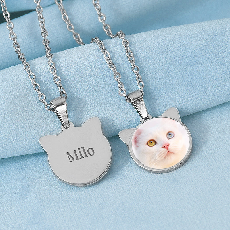 Personalized Cat Necklace Custom Pet Name Necklace with Pet Photo