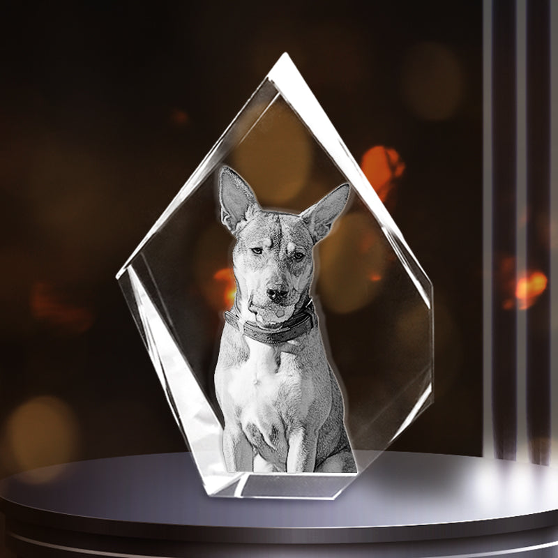 Custom Pet 3d Photos Crystal Prestige Dog Laser Etched Picture In Glass