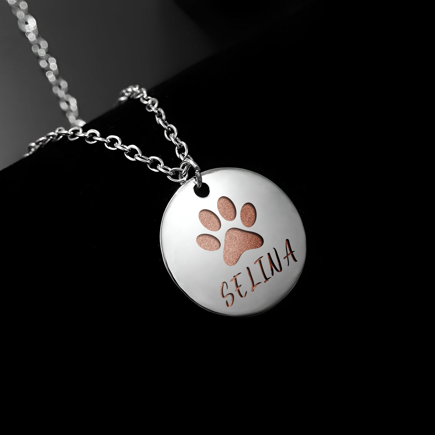 Custom Pet Paw Print and Name Necklace