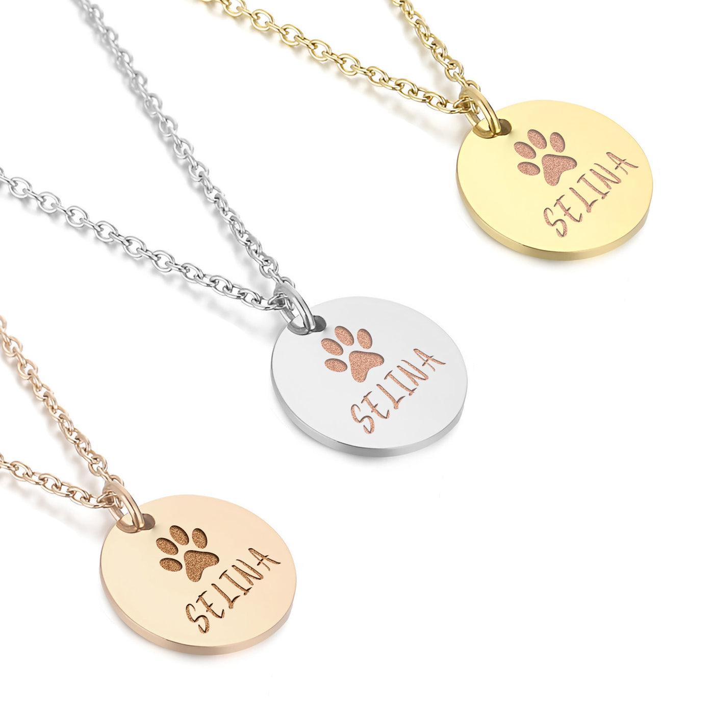 Custom Pet Paw Print and Name Necklace