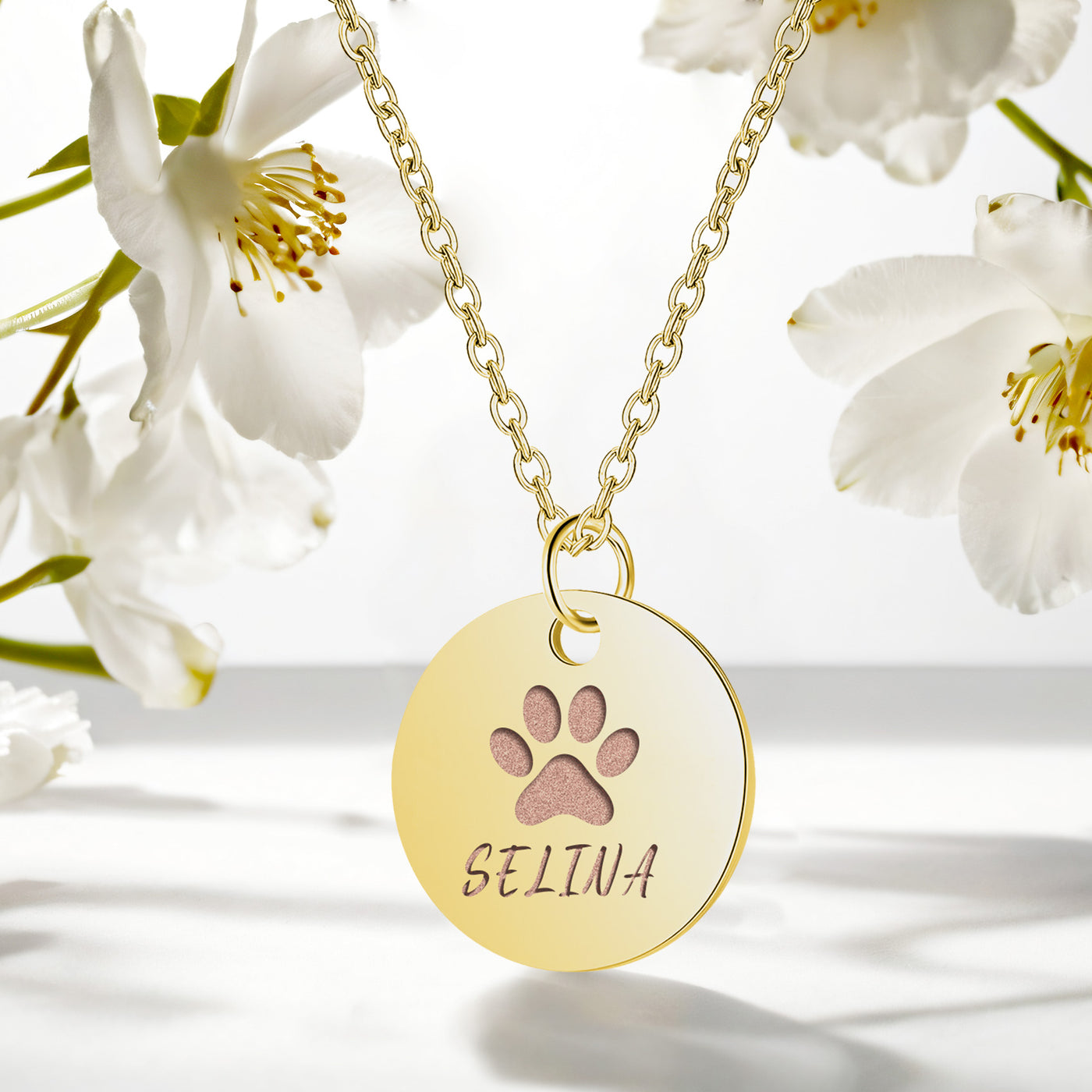 Custom Pet Paw Print and Name Necklace