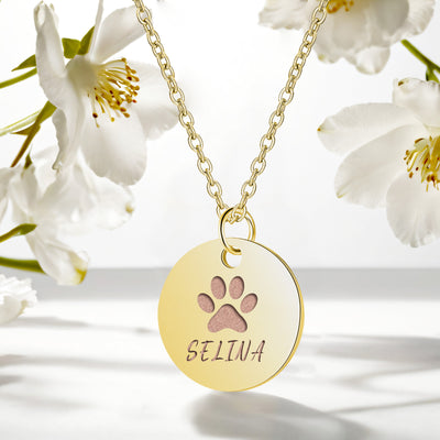 Custom Pet Paw Print and Name Necklace