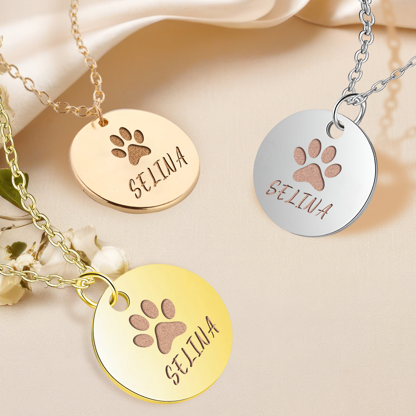 Custom Pet Paw Print and Name Necklace