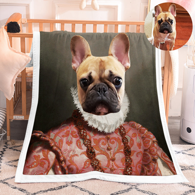 Piebald French 2024 Bulldog Blanket, Mid Century Modern Pet Portrait Decor, Rainbow Retro Dog Throw Blanket, 2 Sizes Available