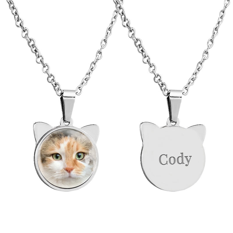 Personalized Cat Necklace Custom Pet Name Necklace with Pet Photo